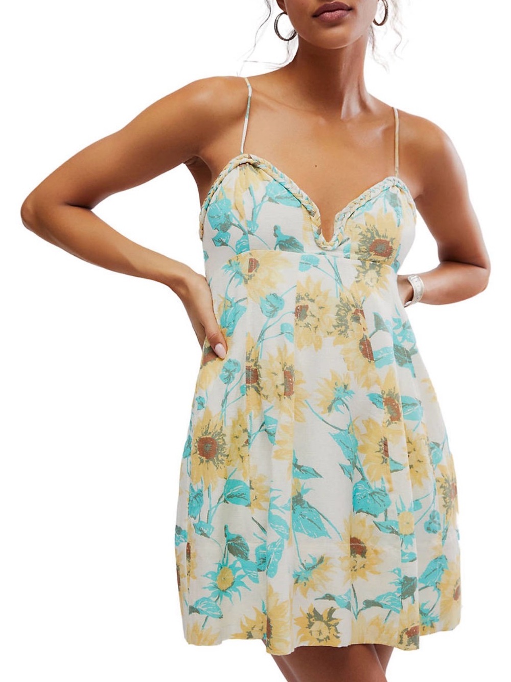 NWT Free People Altura Mini Dress Pale Flower Combo sz L